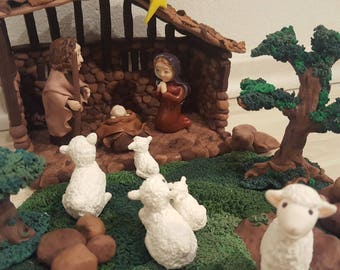 Nativity set, Nativity scene, Nativity figurines, Nativity stable, Christmas Nativity, Large Nativity set, Clay Nativity, Nativity animal