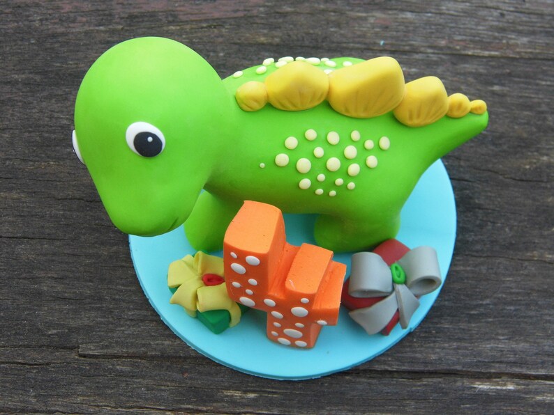 Custom Dinosaur cake topper, Birthday cake topper, 4th birthday party, Cake decor, Clay Dinosaur Figurine, Personalized Dinosaur Figurine image 9