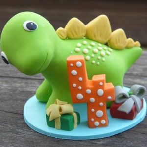 Custom Dinosaur cake topper, Birthday cake topper, 4th birthday party, Cake decor, Clay Dinosaur Figurine, Personalized Dinosaur Figurine
