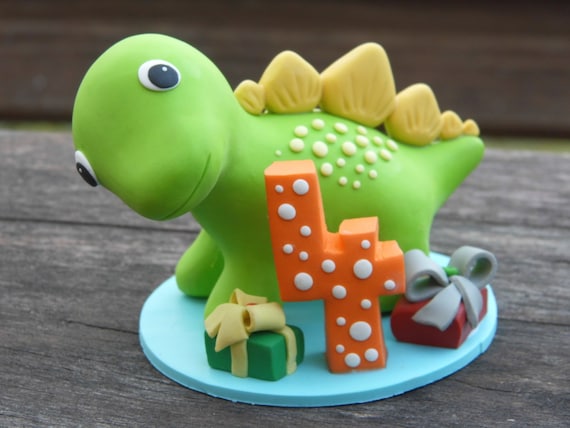 Custom Dinosaur cake topper, Birthday cake topper, 4th birthday party, Cake decor, Clay Dinosaur Figurine, Personalized Dinosaur Figurine