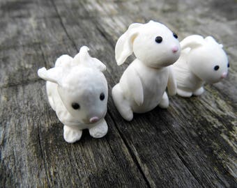 Miniature Animal Figurine, Collectibe Figurine, Miniature Bunny Figurine, Miniature Sculpture, Polymer Clay Miniature Animal Easter Decor