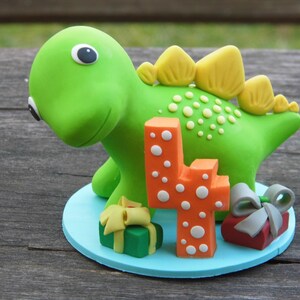 Custom Dinosaur cake topper, Birthday cake topper, 4th birthday party, Cake decor, Clay Dinosaur Figurine, Personalized Dinosaur Figurine image 7