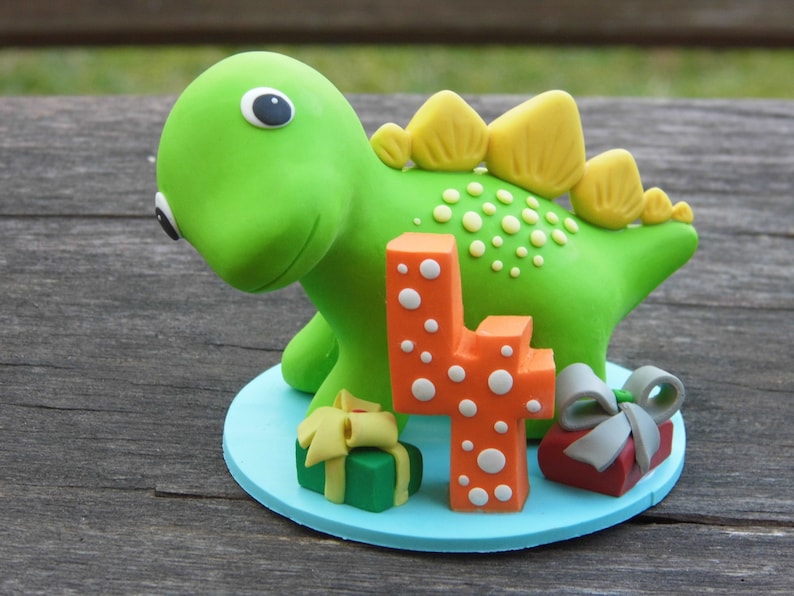 Custom Dinosaur cake topper, Birthday cake topper, 4th birthday party, Cake decor, Clay Dinosaur Figurine, Personalized Dinosaur Figurine image 7