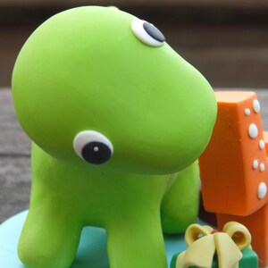 Custom Dinosaur cake topper, Birthday cake topper, 4th birthday party, Cake decor, Clay Dinosaur Figurine, Personalized Dinosaur Figurine image 6