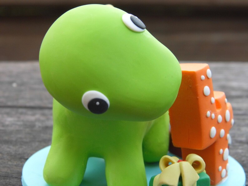 Custom Dinosaur cake topper, Birthday cake topper, 4th birthday party, Cake decor, Clay Dinosaur Figurine, Personalized Dinosaur Figurine image 6