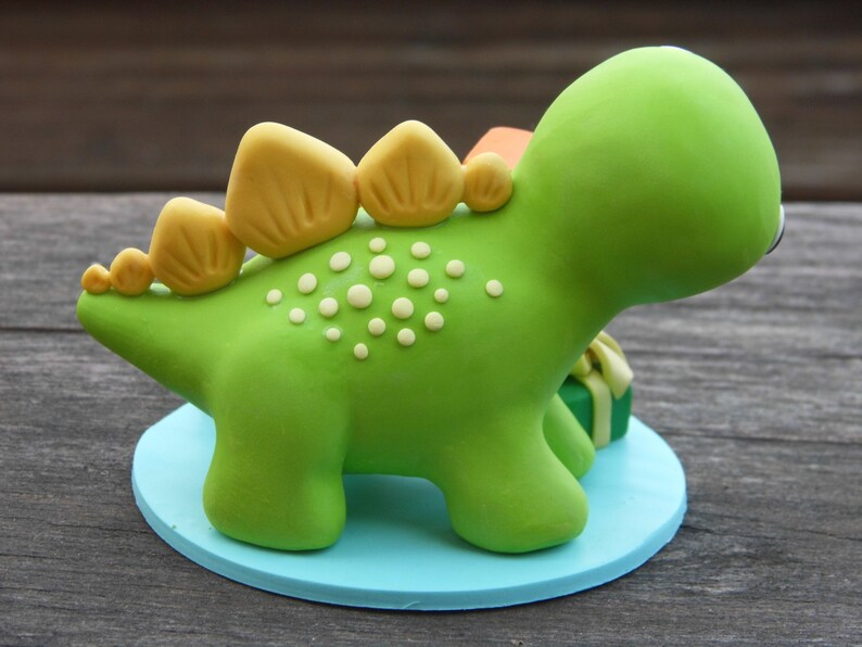 Custom Dinosaur cake topper, Birthday cake topper, 4th birthday party, Cake decor, Clay Dinosaur Figurine, Personalized Dinosaur Figurine image 5