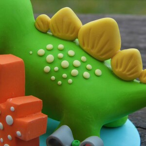Custom Dinosaur cake topper, Birthday cake topper, 4th birthday party, Cake decor, Clay Dinosaur Figurine, Personalized Dinosaur Figurine image 8