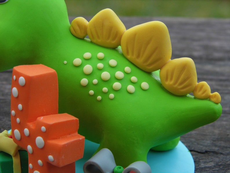 Custom Dinosaur cake topper, Birthday cake topper, 4th birthday party, Cake decor, Clay Dinosaur Figurine, Personalized Dinosaur Figurine image 8