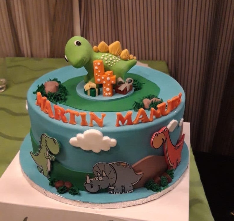 Custom Dinosaur cake topper, Birthday cake topper, 4th birthday party, Cake decor, Clay Dinosaur Figurine, Personalized Dinosaur Figurine image 10