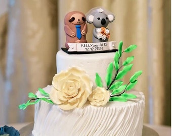 Personalized Animal Wedding Cake Topper, Cake Topper Figurine, Wedding Gift For Couple, Cake Topper Wedding Custom Koala Sloth Cake Topper