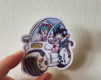 Bulma and Goku Riding on Bulma' Motorcycle Vinyl Water Resistant Sticker