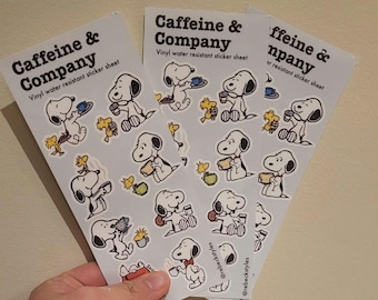 Snoopy and woodstock Coffee and Tea/Caffeine Stickersheet