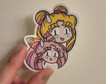 Sailormoon Usagi and Sailor Rini Mother Daughter WTF face Emotion Water Resistant Vinyl Sticker