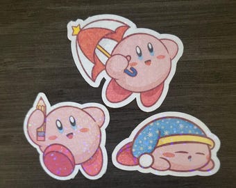 Kirby (umbrella, pencil, sleeping) Water Resistant Vinyl Sticker Pack