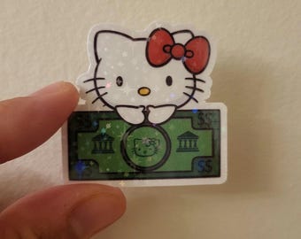 Hello Kitty with Money Water Resistant Vinyl Sticker