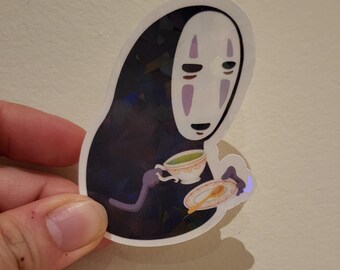 Spirited Away No face Drinking Tea water resistant vinyl sticker or laptop decal