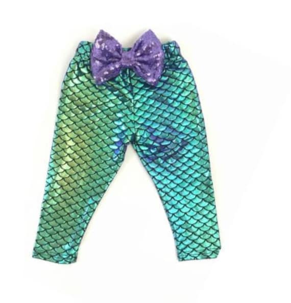 Little Girls Shiny Glittery Mermaid Fish Scale Flare Leggings Bell-Bottom Pants