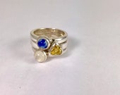 Silver 925 Hallmarked Stacking rings set with semi precious stones, lapis Lazuli Lemon Quartz and moonstone.