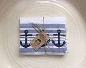 Anchor Nautical Kitchen Dish Towel. Blue, Navy & white. stripes, beach house, Home Decor, turkish style tea towel, housewarming gift