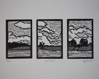 Deer Field Linoleum Relief Print