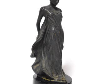 1960's Art Nouveau Style Sculpture Beautiful Woman Flowing Gown Runway Signed