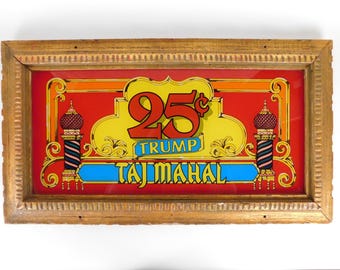 Vintage 25 cent TRUMP TAJ MAHAL Slot Machine Game Panel Framed Sign from Atlantic City Casino