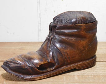 Black Forest Carved Boot Inkwell Snuff Box Amazing Detail circa 19th Century
