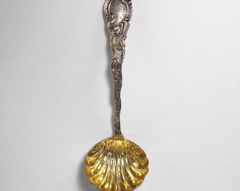 1890's Durgin King Louis XV Sterling Silver Spoon Small Ladle with Gold Washed Scalloped Pierced Bowl