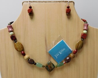 Jay King Multi-Colored Mookaite Bead Sterling Silver Necklace and Earring Set with COA