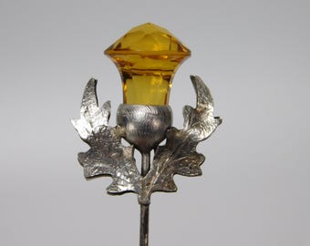Antique Sterling Silver and Citrine Thistle Hat Pin Stick Pin