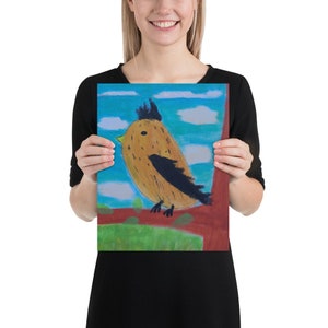 Divertido pájaro Pintura Impresión Dibujo infantil Póster original