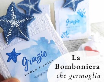 Bomboniere matrimonio mare blu con cuore di carta da piantare, Bomboniera Matrimonio spiaggia, Bomboniere estive ecologiche personalizzate