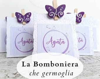 Bomboniere battesimo bimba con semi da piantare, Bomboniere Comunione bambina a tema farfalle con carta seminabile, Bomboniere ecologiche