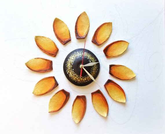 Orologio da parete giallo con girasole Scultura da parete Arte - Etsy Italia