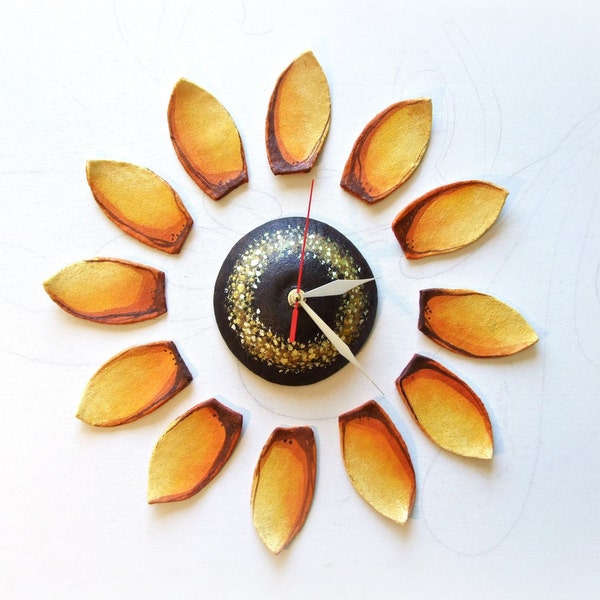 Orologio da parete giallo con girasole Scultura da parete Arte contemporanea Adesivi murali girasole Idea regalo inaugurazione agriturismo