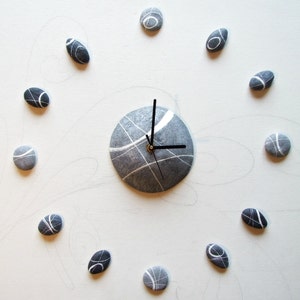 Zen wall clock modern with stone, Large wall decor living room, Yoga studio decor Wabi sabi Japanese art
