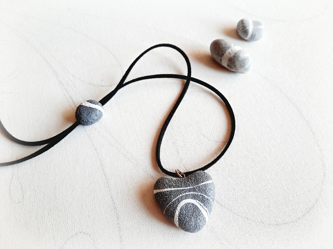 Beach Stone Heart Pendant Heart Rock Necklace Grey Stone Necklace Rock