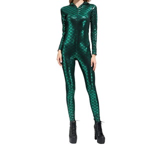 One Piece Mermaid Catsuit Workout Green Bodysuit Dragon Scale Printed  Playsuit Dragon Cosplay Costume Mother of Dragon Women Clothing Gym 