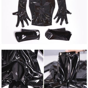 LinvMe Men's Wetlook Hooded One Piece Bodysuit Shinny Fetish Club Wear Faux Leather Catsuit Cosplay Costume Sets image 4