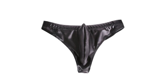 Linvme Mens PU Bulge Ball Pouch Briefs Faux Leather Thong