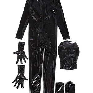 LinvMe Men's Wetlook Hooded One Piece Bodysuit Shinny Fetish Club Wear Faux Leather Catsuit Cosplay Costume Sets image 3