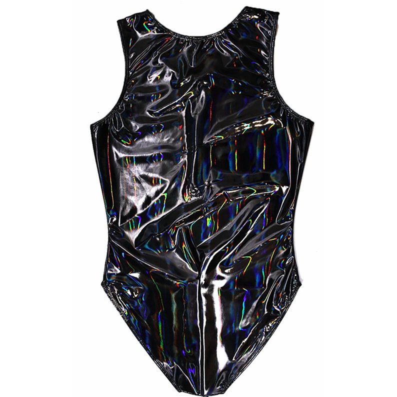 Linvme Men's Wetlook Shiny Black Sleeveless Bodysuit Faux Etsy