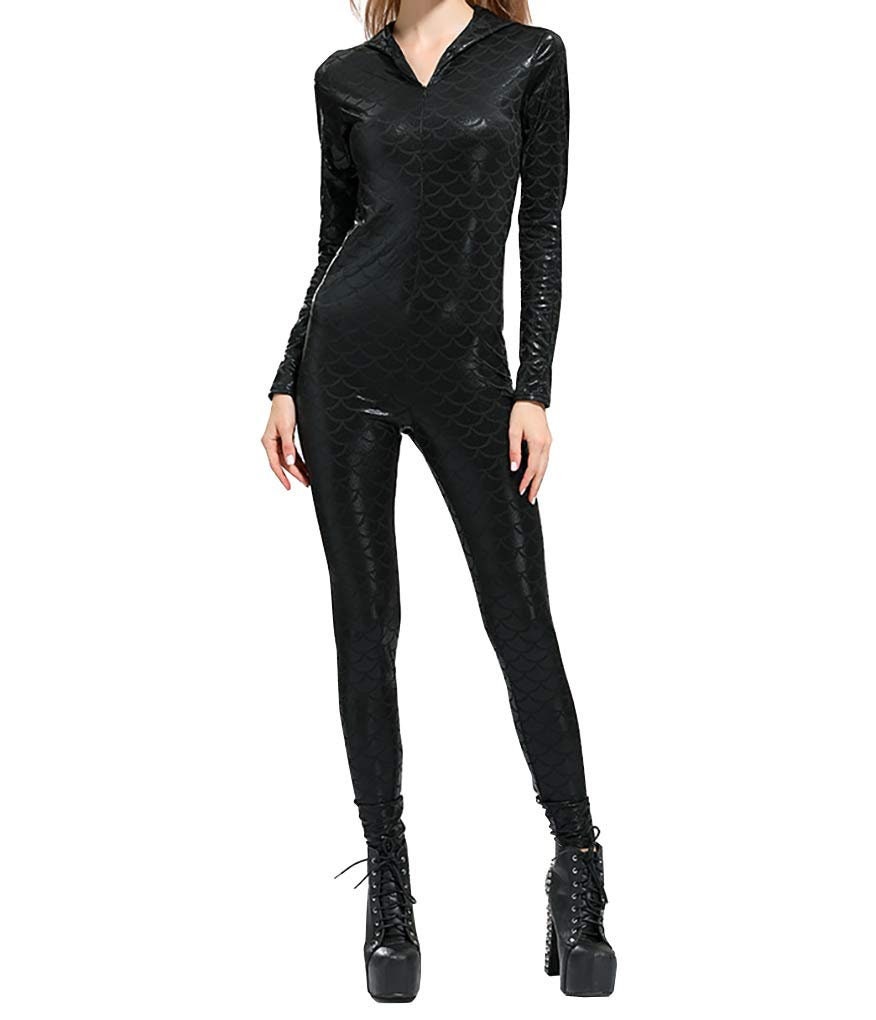 Linvme Linvme Women Mermaid Fish Scale Hooded Catsuit Wetlook Sequin | Etsy UK