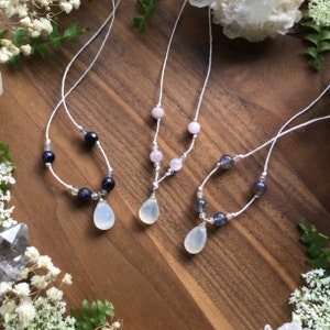 Adjustable Crystal Necklace - Moonstone Necklace - Hemp Necklace - Crystal Layering Necklace - Crystal Choker