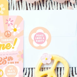 Peace Love en Party Stickers - hip, hippie, jaren '70 verjaardag