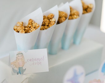Printable Popcorn Cones - Mermaid Birthday