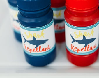 Printable Bubble Labels - Shark Repellant - Shark Birthday Party