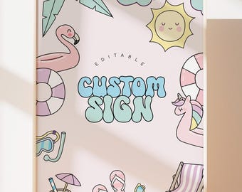 Pool Party Birthday Sign - Editable Template - Instant Download