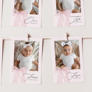 Roze strik fotoslinger - eerste jaar - bewerkbare sjabloon - direct downloaden
