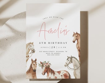 Horse Birthday Invitation - Watercolor - Template - Equestrian